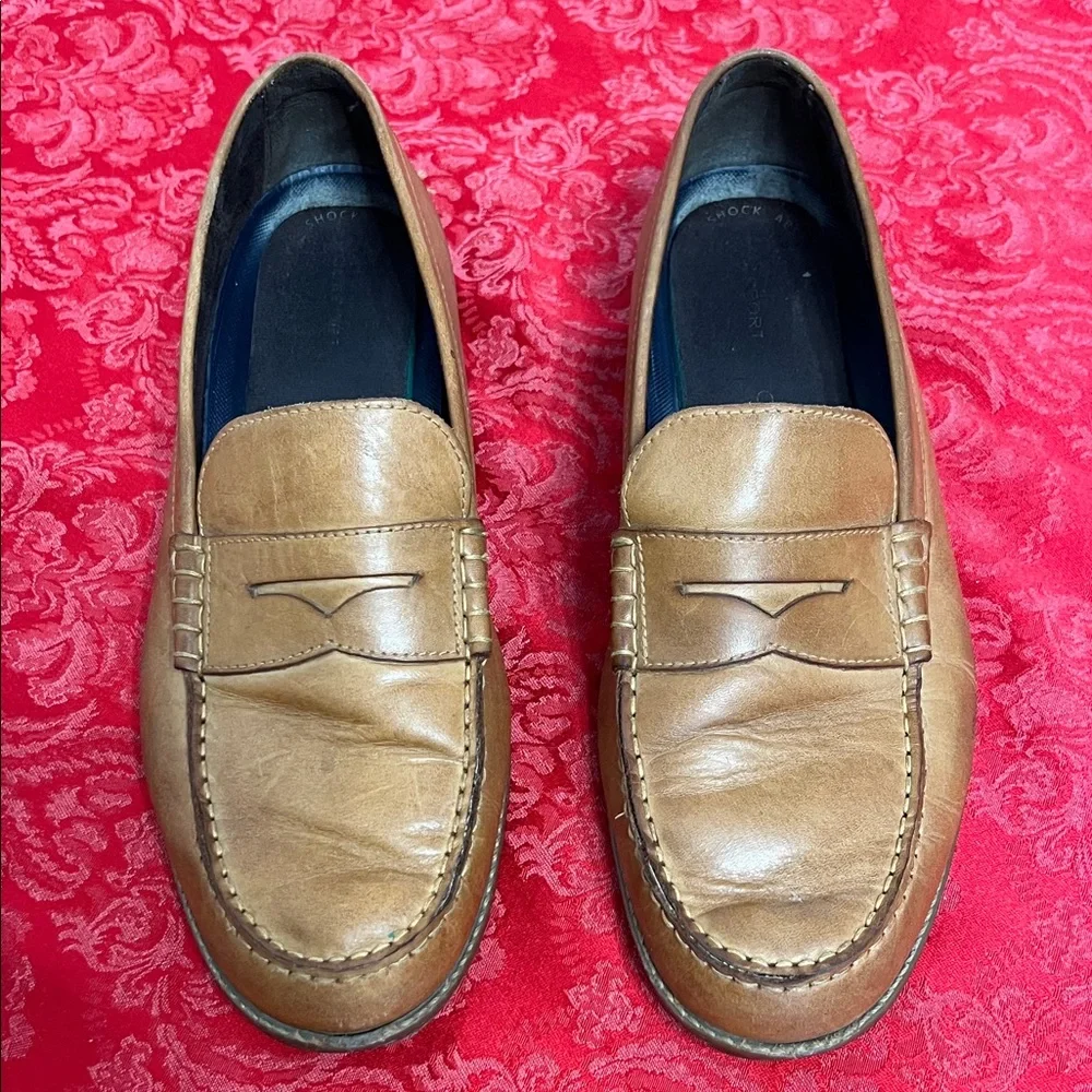 Rockport Men's Tan Leather Penny Loafers Size 12W Wide Slip On Comfort Dress